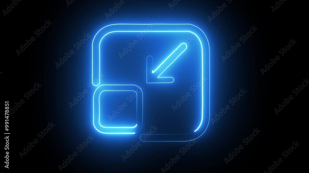 A glowing blue color neon exit sign with an arrow pointing down on a black background. A glowing blue color neon exit sign with an arrow pointing down on a black background.