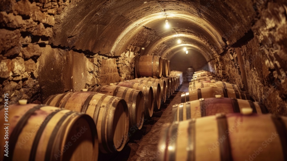 Wine barrels in a cellar