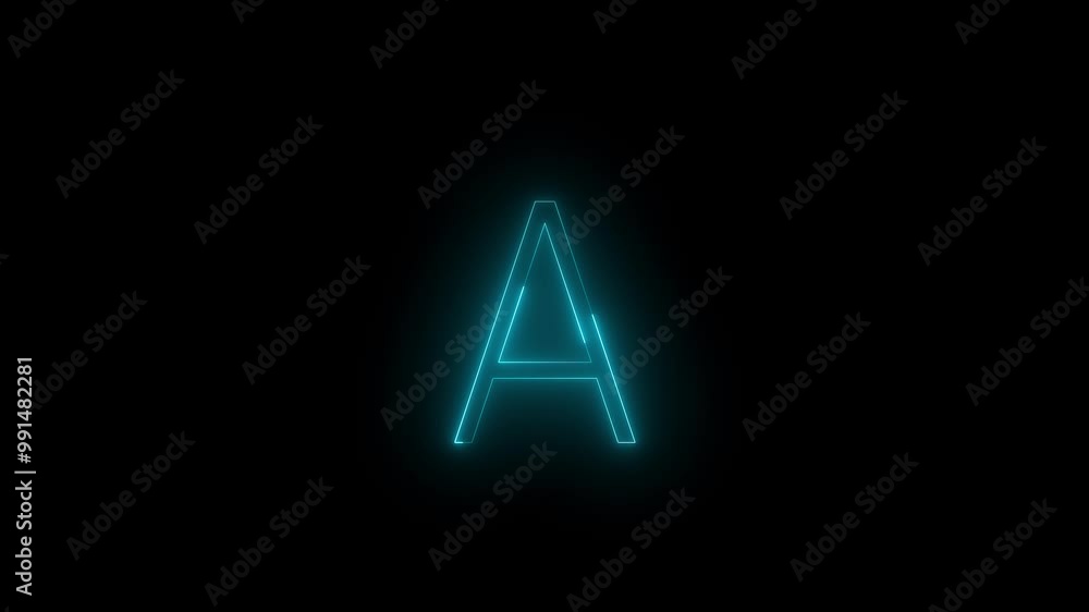 Neon half alpha icon glowing black background animation