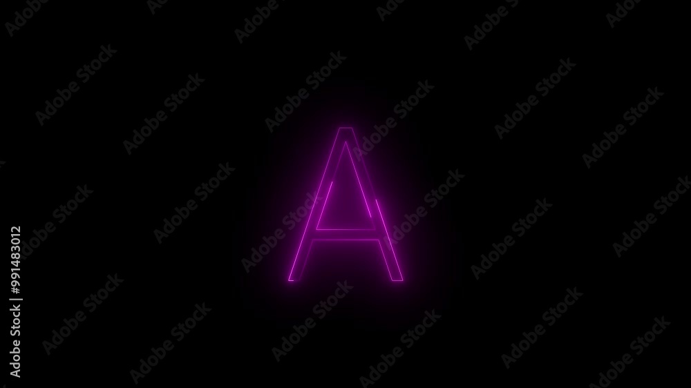 Neon half alpha icon glowing black background animation Neon half alpha icon glowing black background animation