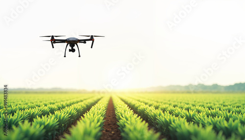 Drone Monitoring Crops in an Agricultural Field, Flat Vector Illustration of Precision Farming and Modern Agriculture Technology