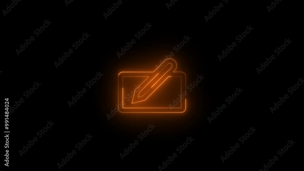 Neon handwriting icon glowing black background animation