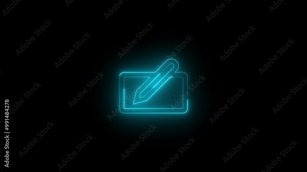 Neon handwriting icon glowing black background animation Neon handwriting icon glowing black background animation