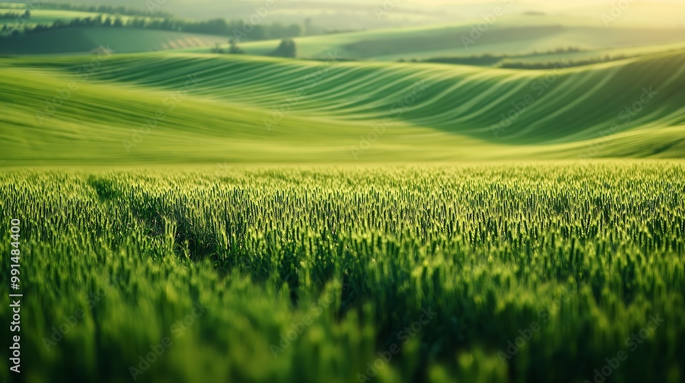 Landscape with green field in contrasting colors : Generative AI Landscape with green field in contrasting colors : Generative AI