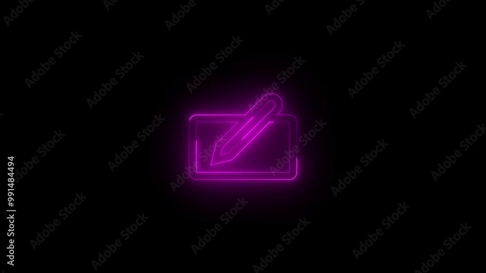 Neon handwriting icon glowing black background animation Neon handwriting icon glowing black background animation
