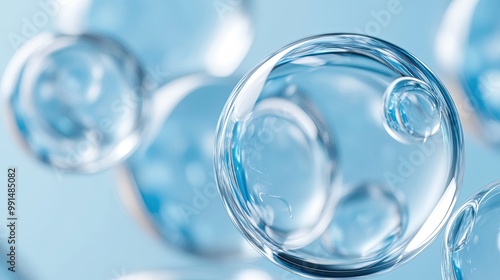 Wallpaper Mural Droplets of air in the blue water column. Bubbles under the water. The spheres are clear and transparent. Natural background. Illustration for banner, poster, cover, brochure or presentation. Torontodigital.ca