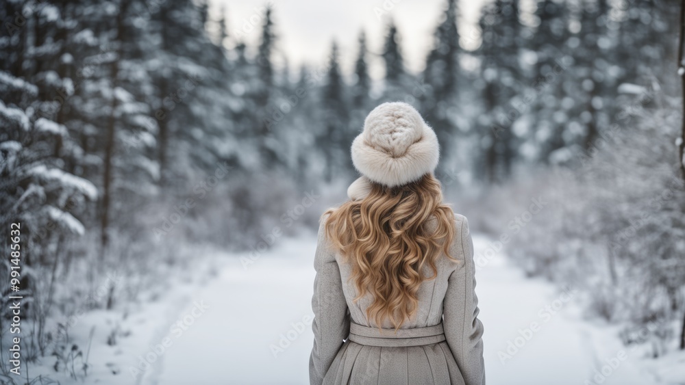 Fototapeta premium woman in winter forest