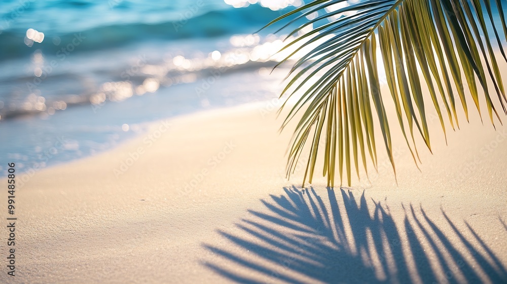 palm leaf shadow on abstract white sand beach background sun lights on water surface beautiful abstract background concept banner for summer vacation at the beach : Generative AI palm leaf shadow on abstract white sand beach background sun lights on water surface beautiful abstract background concept banner for summer vacation at the beach : Generative AI