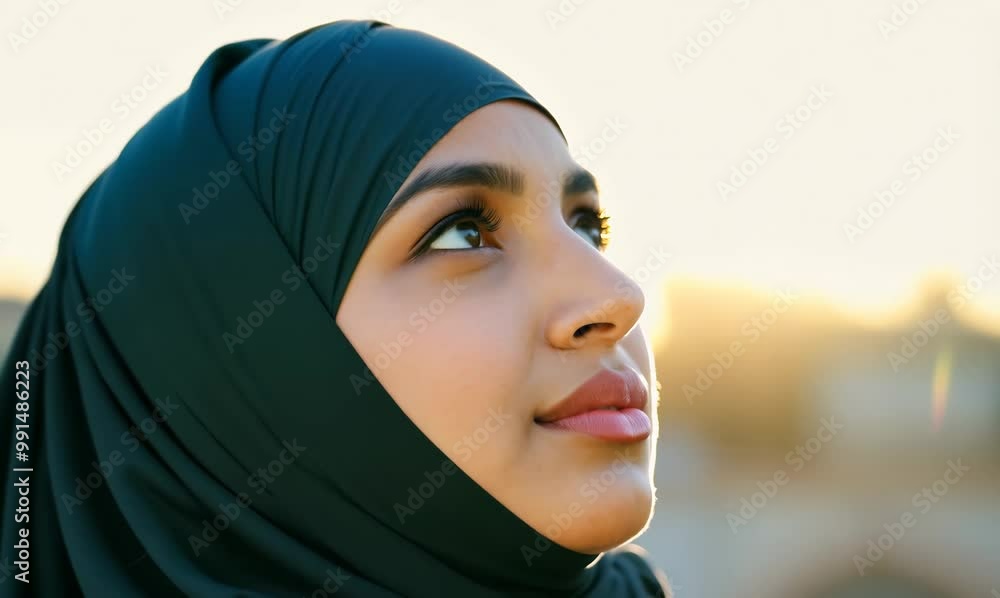 Saudi Arabian Woman Gazing at the Sky in Contemplation Saudi Arabian Woman Gazing at the Sky in Contemplation