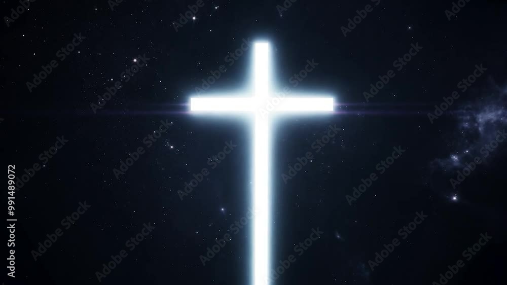 A bright cross radiates light against a backdrop of stars, symbolizing hope and faith in the tranquility of the night sky A bright cross radiates light against a backdrop of stars, symbolizing hope and faith in the tranquility of the night sky
