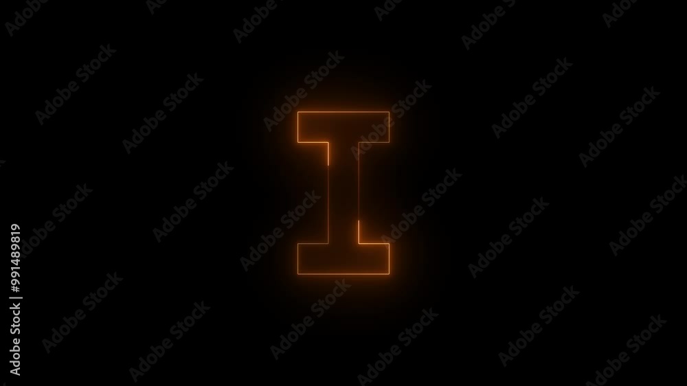 Neon I beam outline icon glowing black background animation Neon I beam outline icon glowing black background animation