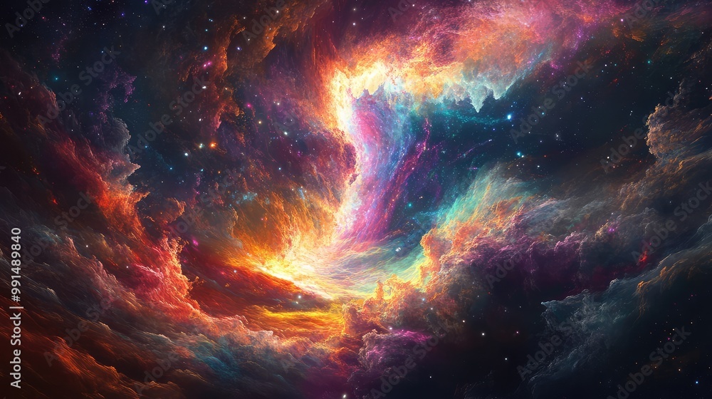 Illustrate a tear in the fabric of space, with swirling colors and energy emanating from the rift, creating a surreal scene. Illustrate a tear in the fabric of space, with swirling colors and energy emanating from the rift, creating a surreal scene.