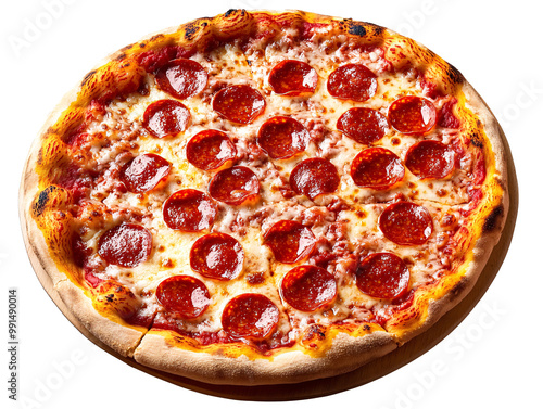 a pepperoni pizza on a white background