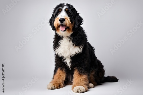 Bernedoodle dog on white background, Ai Generated