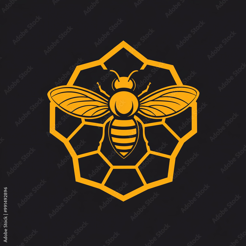 Eco-Friendly Bee Honey Logo Design with Hexagon Emblem and Honeycomb Illustration Eco-Friendly Bee Honey Logo Design with Hexagon Emblem and Honeycomb Illustration