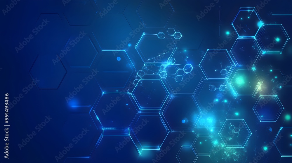 Abstract Blue and Green Hexagon Pattern with Glowing Lines and Particles Abstract Blue and Green Hexagon Pattern with Glowing Lines and Particles