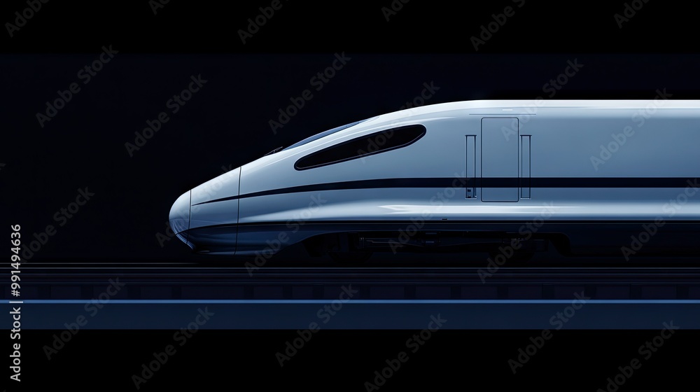 Close-up of a high-speed train sleek exterior with a minimalist background for ample copy space. Close-up of a high-speed train sleek exterior with a minimalist background for ample copy space.
