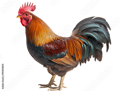 a rooster standing on a white background photo