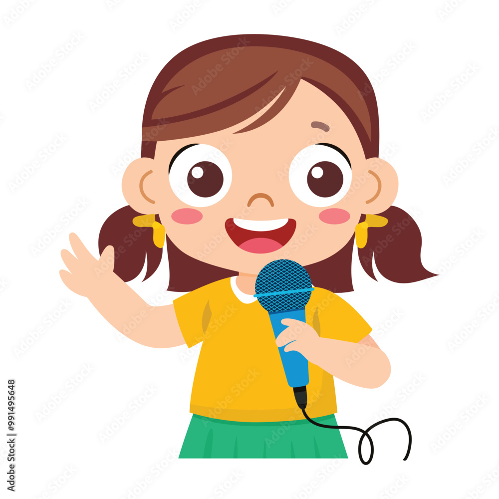 Happy cute kid girl sing a song with a microphone Illustration Happy cute kid girl sing a song with a microphone Illustration