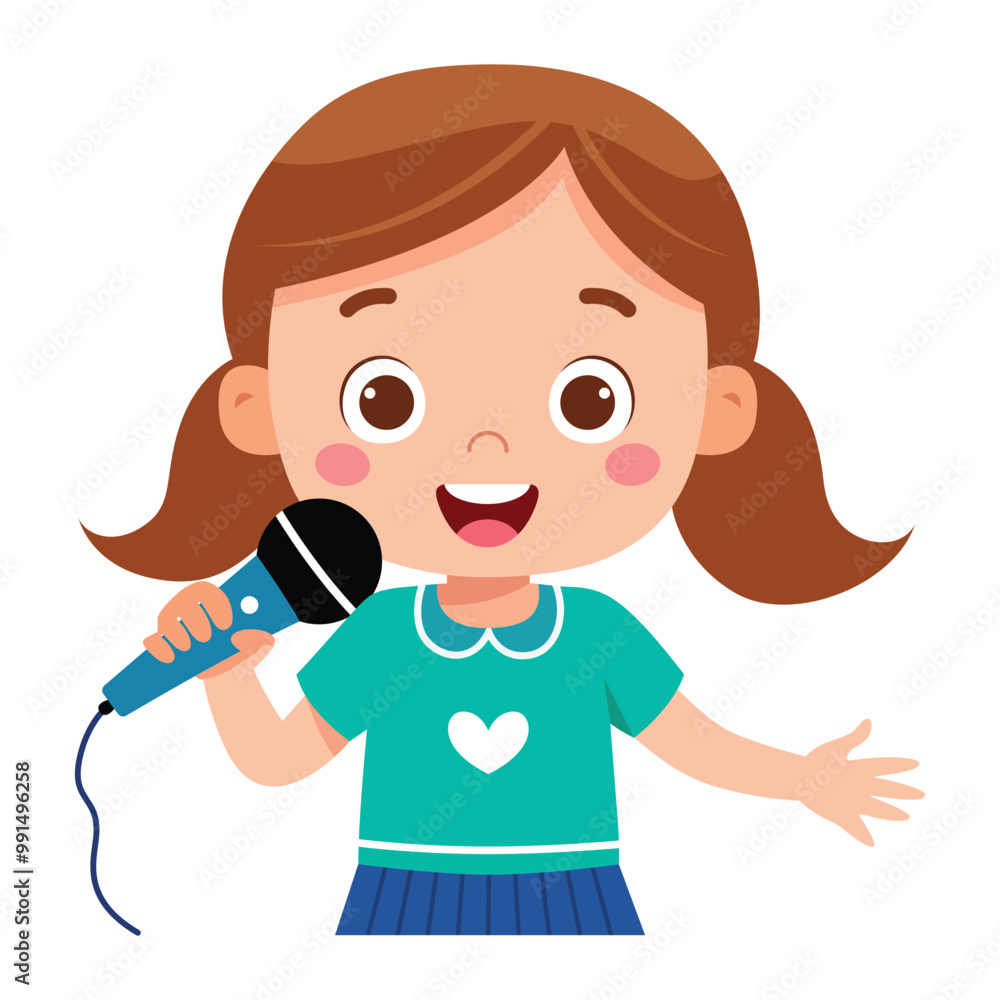 Cute little girl singing a song with a microphone Vector Cute little girl singing a song with a microphone Vector
