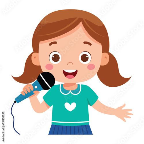 Cute little girl singing a song with a microphone Vector