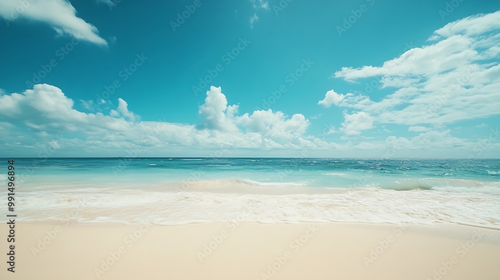 Obraz premium Empty tropical beach background Horizon with sky and white sand : Generative AI