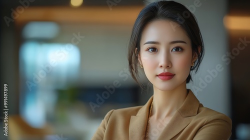 Dynamic young Asian businesswoman adeptly maneuvers through complexities of finance entrepreneurship leveraging expertise to navigate the competitive landscape with strategic acumen re : Generative AI