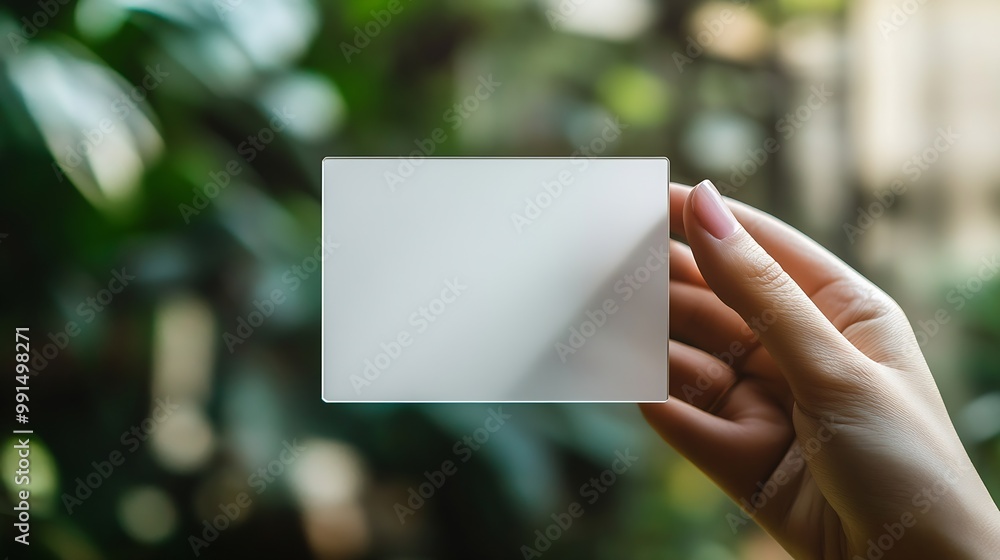 Hand hold blank vertical translucent card mockup with rounded corners Plain clear callcard mock up template holding arm Plastic transparent acrylic namecard display front : Generative AI Hand hold blank vertical translucent card mockup with rounded corners Plain clear callcard mock up template holding arm Plastic transparent acrylic namecard display front : Generative AI