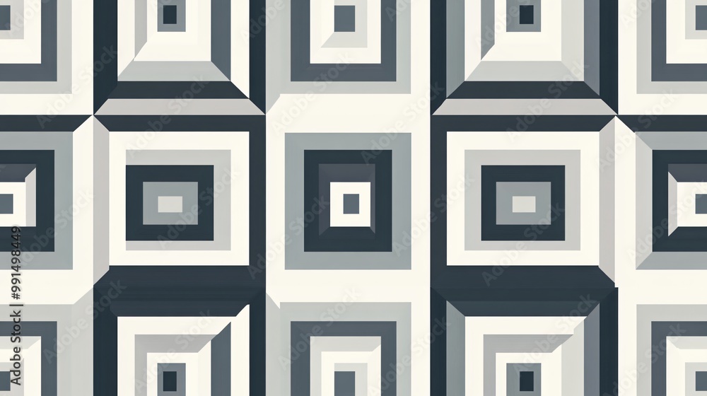 Abstract Geometric Pattern with Receding Squares in Shades of Gray. Abstract Geometric Pattern with Receding Squares in Shades of Gray.