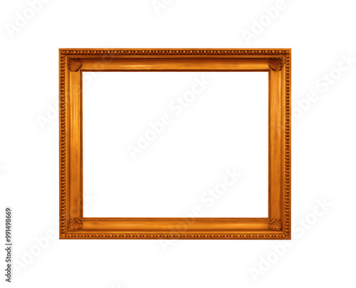 Antique golden picture frame isolated on white background.