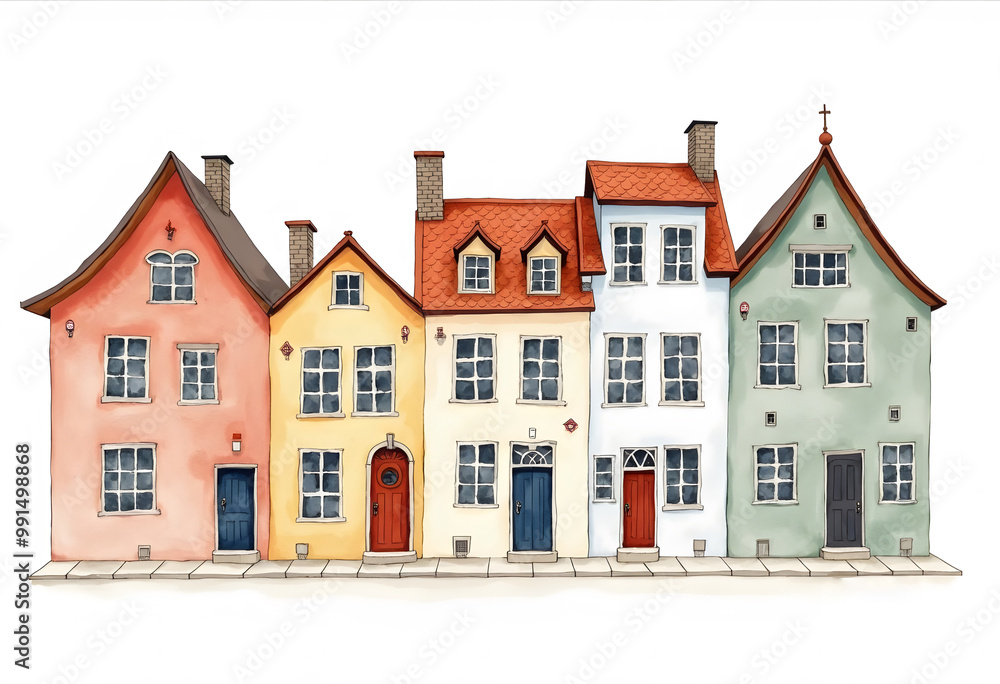 Set of houses. Watercolor hand painted illustration
Set of houses. Watercolor hand painted illustration