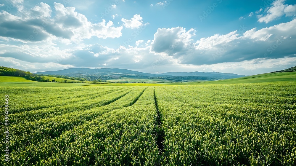 spring green field landscape in beautiful countryside with green and yellow grass rural hills and amazing cloudy sky on background Agriculture landscape with rural view : Generative AI spring green field landscape in beautiful countryside with green and yellow grass rural hills and amazing cloudy sky on background Agriculture landscape with rural view : Generative AI