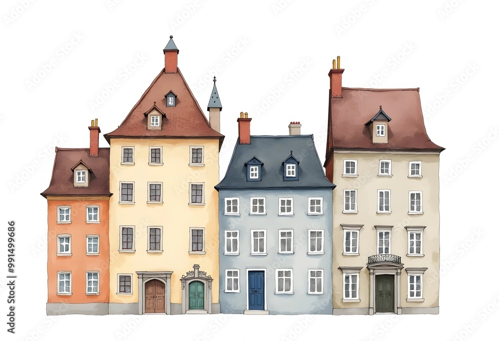 Set of houses. Watercolor hand painted illustration
Set of houses. Watercolor hand painted illustration