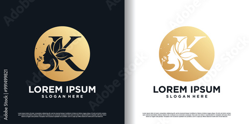 Letter logo k with nature beauty unique style concept Premium Vector