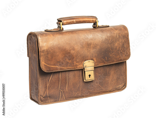 a brown leather briefcase with a lock