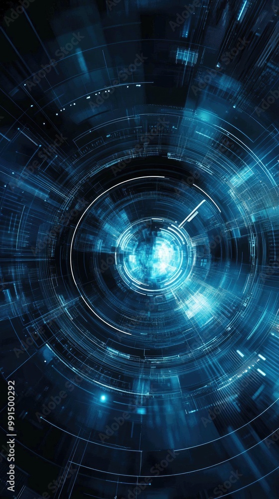 Abstract technology background showcasing a futuristic digital sphere with glowing effects and circular patterns in blue tones. Abstract technology background showcasing a futuristic digital sphere with glowing effects and circular patterns in blue tones.