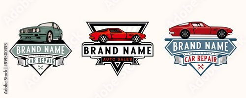 classic car logo set. classic car garage with antique style, for classic car business, old car repair and restoration