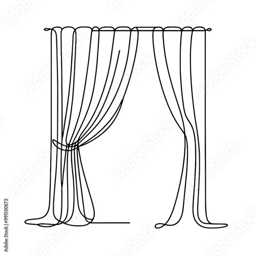 A curtain is drawn, and the image is in black and white. The curtain is drawn to the left, and the right side of the curtain is drawn to the right