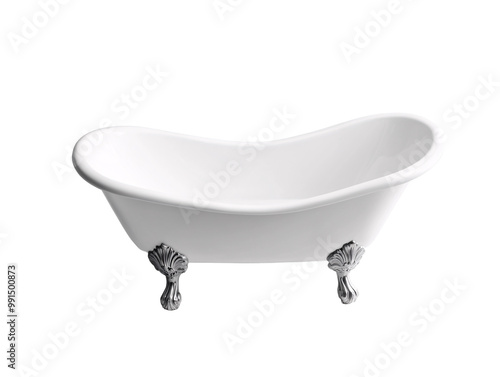 a white bathtub with silver legs photo