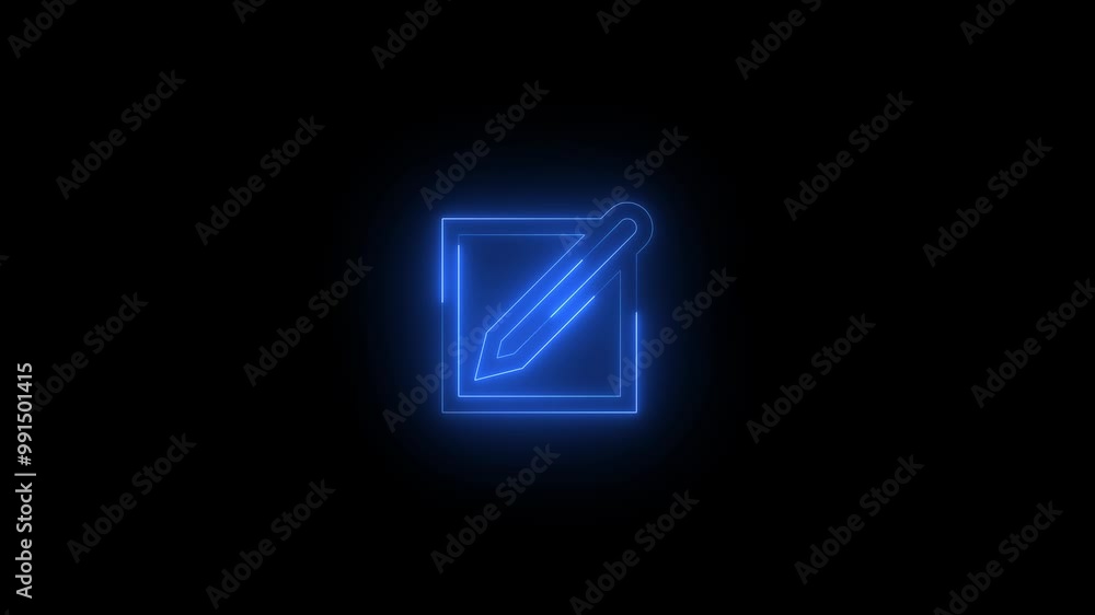 Neon label icon blue glowing black background animation Neon label icon blue glowing black background animation