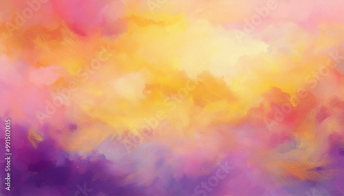 beautiful hues of yellow gold pink and purple in hand painted watercolor background design with paint bleed and fringing in colorful sunrise or sunset colors in cloudy shapes