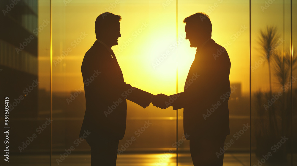 Business professionals shake hands in silhouette against stunning sunset, symbolizing partnership and collaboration. warm glow of sun enhances moments significance and emotional connection Business professionals shake hands in silhouette against stunning sunset, symbolizing partnership and collaboration. warm glow of sun enhances moments significance and emotional connection