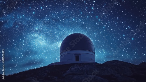 Astronomical observatory set against a star-studded sky