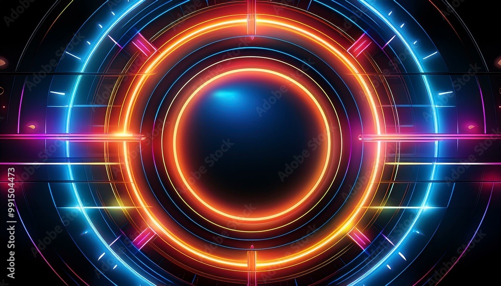 Black friday offers modern artistic background featuring lines and circles. Vibrant glow of neon lights. Perfect for advertisements, signage, or creative designs Black friday offers modern artistic background featuring lines and circles. Vibrant glow of neon lights. Perfect for advertisements, signage, or creative designs