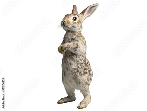 a rabbit standing on its hind legs photo