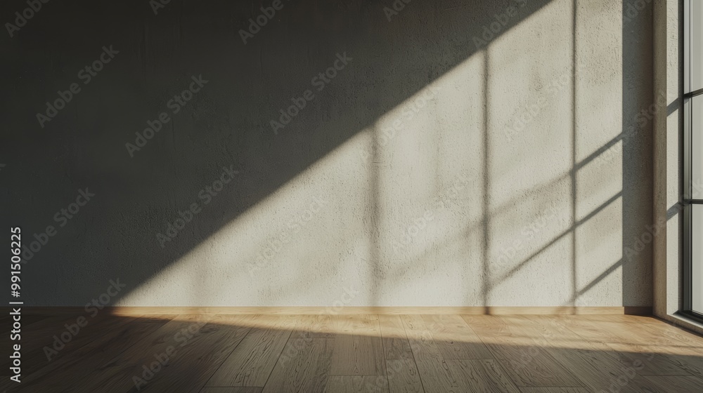 Minimalist room with wooden floor and concrete walls, sunlight streaming through window, soft shadows, ultra-realistic detail, 8K, serene and modern interior Minimalist room with wooden floor and concrete walls, sunlight streaming through window, soft shadows, ultra-realistic detail, 8K, serene and modern interior
