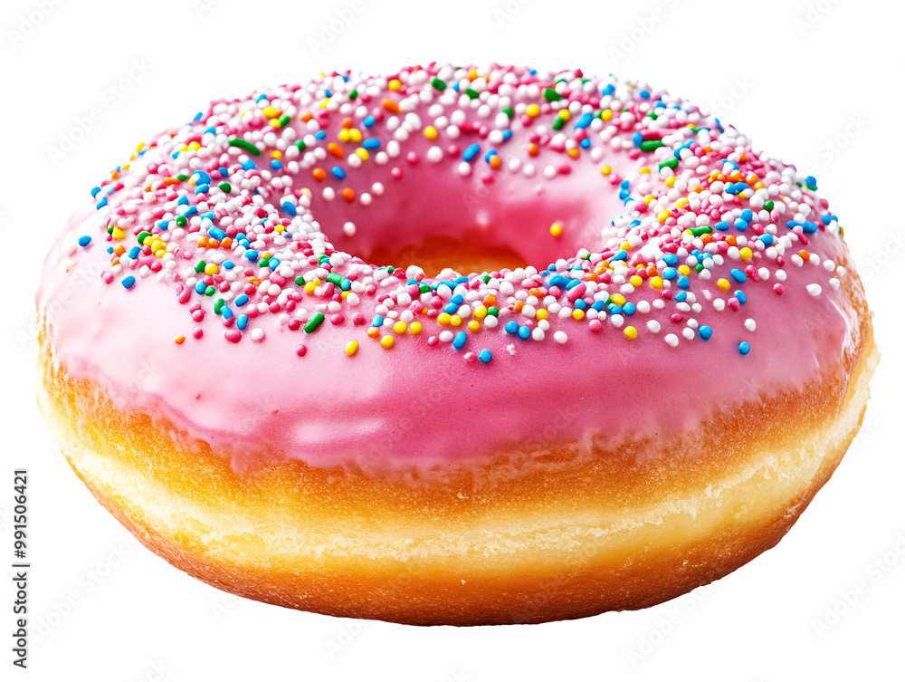 a pink donut with sprinkles a pink donut with sprinkles