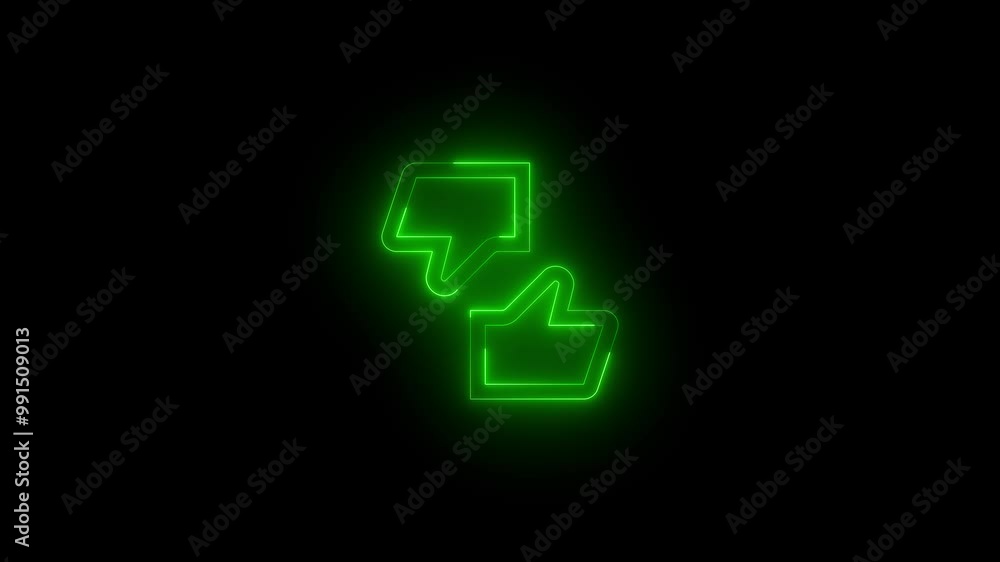 Neon like dislike icon green glowing black background animation Neon like dislike icon green glowing black background animation