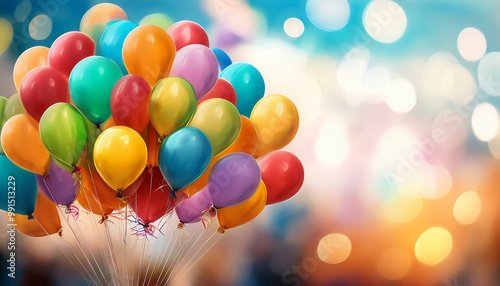 Colorful balloons for april fools' day against a blurry soft background