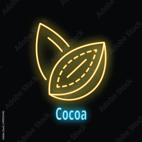 Glowing neon icon of cocoa beans, symbolizing the process of making delicious chocolate